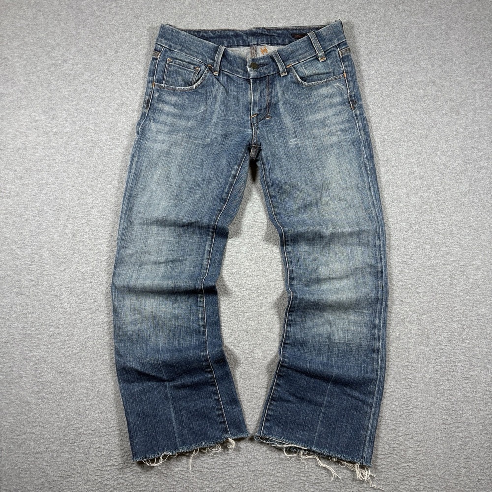 Citizens of Humanity Low Rise Flare Jeans 27x27 Y2K Blue Frayed Raw Hem Vintage